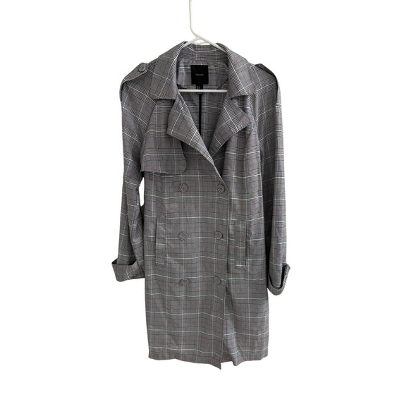 Forever 21 Jackets & Blazers - Forever 21 Grey Plaid Double Breasted Trench Coat Jacket Small Glen Check Grey